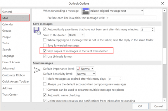 show sent messages in outlook 2016 for mac